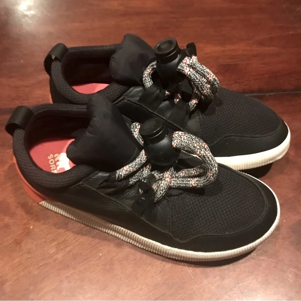 Sorel Out N About Street Sneaker Black White Orange 4277-010 Women’s Size 9 - Picture 8 of 15